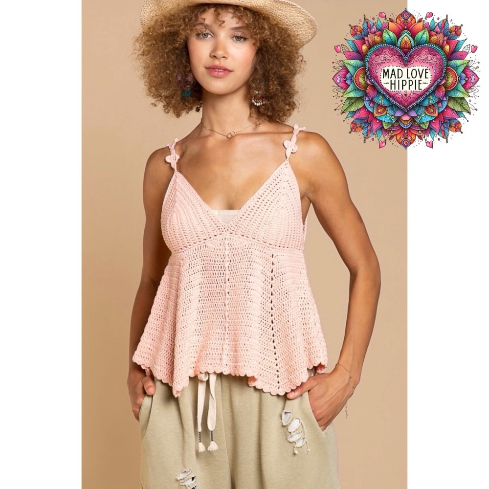 POL Blush Pink V Neck Sleeveless Cropped Knit Babydoll Top - Picture 2 of 11